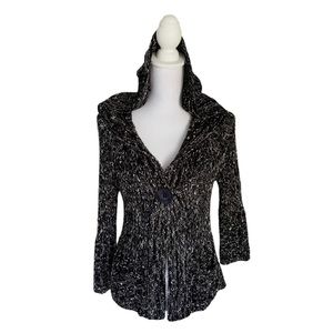BCBGMAXAZRIA Black & White Hoodie Sweater Jacket